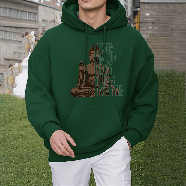 Buddha Stones NEVER GIVE UP GREAT THINGS TAKE TIME Polyester Fleece Lined Hoodie Hoodie BS 28