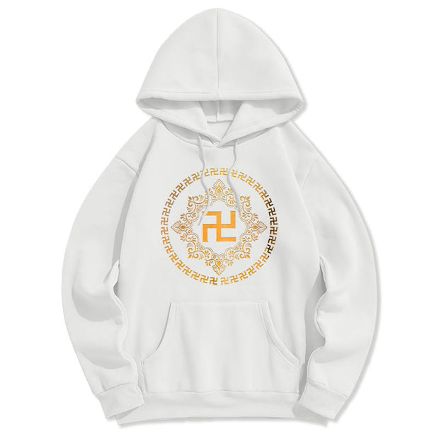 Buddha Stones Swastika Fleece Lined Polyester Hoodie Hoodie BS White 2XL