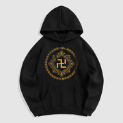 Buddha Stones Swastika Fleece Lined Polyester Hoodie Hoodie BS Black 2XL