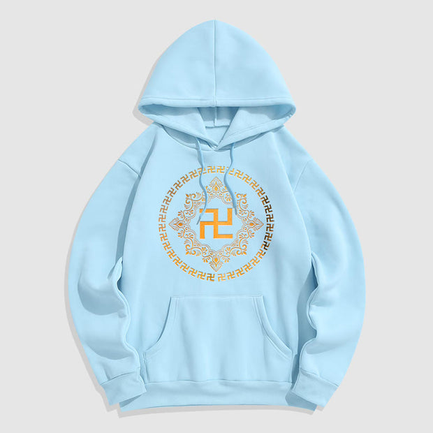 Buddha Stones Swastika Fleece Lined Polyester Hoodie Hoodie BS LightCyan 2XL