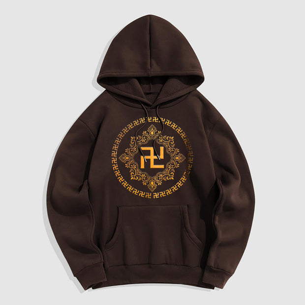 Buddha Stones Swastika Fleece Lined Polyester Hoodie Hoodie BS SaddleBrown 2XL