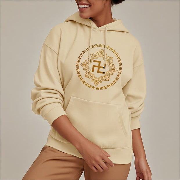 Buddha Stones Swastika Fleece Lined Polyester Hoodie Hoodie BS 11