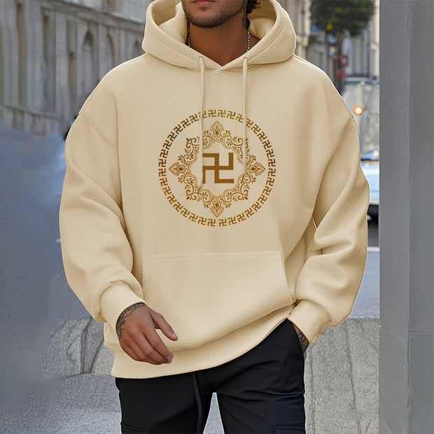 Buddha Stones Swastika Fleece Lined Polyester Hoodie Hoodie BS 12