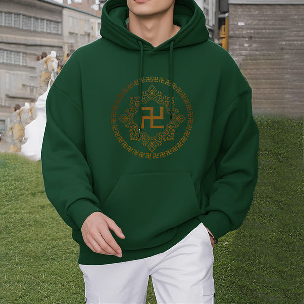 Buddha Stones Swastika Fleece Lined Polyester Hoodie Hoodie BS 16