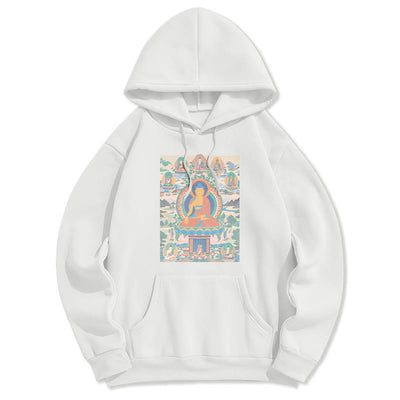 Buddha Stones Mountain Cloud Tree Buddha Fleece Lined Polyester Hoodie Hoodie BS White 2XL