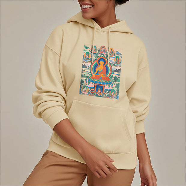 Buddha Stones Mountain Cloud Tree Buddha Fleece Lined Polyester Hoodie