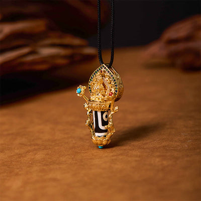 Buddha Stones Tibetan Dzi Bead Manjusri Bodhisattva Pattern Compassion String Necklace Pendant