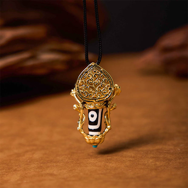 Buddha Stones Tibetan Dzi Bead Manjusri Bodhisattva Pattern Compassion String Necklace Pendant Necklaces & Pendants BS 1