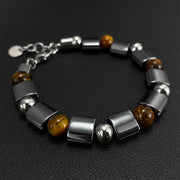 Buddha Stones Hematite Tiger Eye Picasso Jasper Support Buckle Chain Bracelet Bracelet BS Hematite Tiger's Eye(Wrist Circumference: 15-21cm)