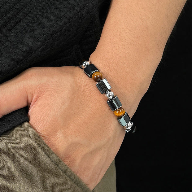 Buddha Stones Hematite Tiger Eye Picasso Jasper Support Buckle Chain Bracelet Bracelet BS 3