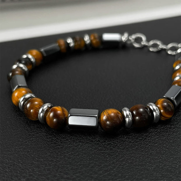 Buddha Stones Tiger Eye Hematite Strength Buckle Chain Bracelet Bracelet BS 10