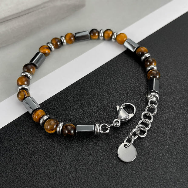 Buddha Stones Tiger Eye Hematite Strength Buckle Chain Bracelet Bracelet BS 1