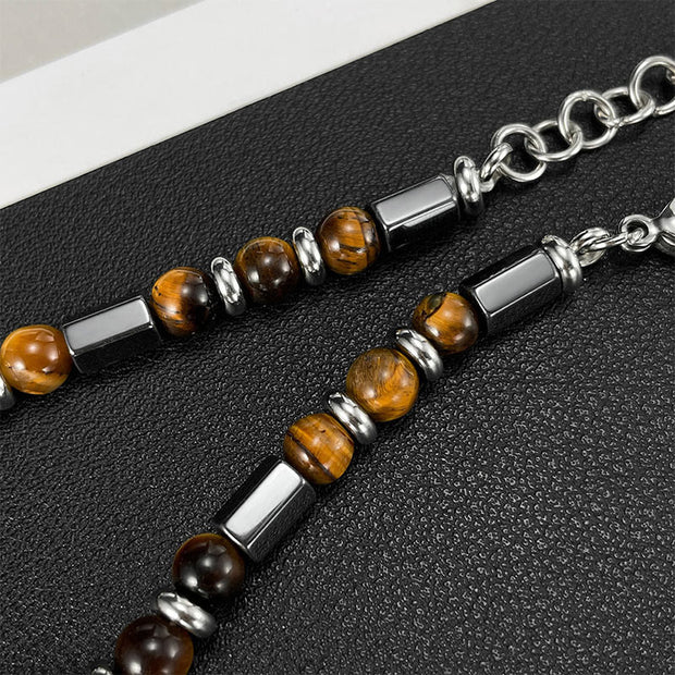 Buddha Stones Tiger Eye Hematite Strength Buckle Chain Bracelet Bracelet BS 11