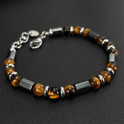 Buddha Stones Tiger Eye Hematite Strength Buckle Chain Bracelet Bracelet BS Titanium Steel(Wrist Circumference: 15-20cm)