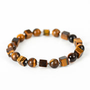 Buddha Stones Various Crystals Black Obsidian Purification Bracelet Bracelet BS Tiger Eye(Wrist Circumference: 14-16cm)