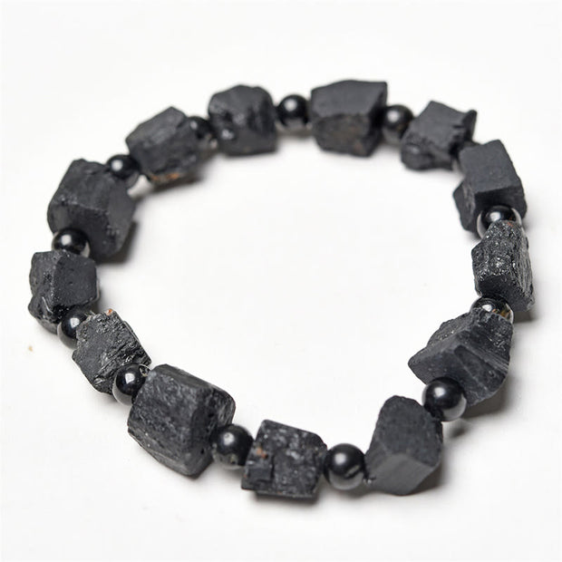 Buddha Stones Black Tourmaline Irregular Stone Positive Bracelet Bracelet BS Black Tourmaline(Wrist Circumference: 14-16cm)