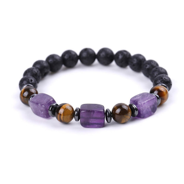 Buddha Stones Various Crystals Lava Rock Calm Bracelet Bracelet BS Amethyst(Wrist Circumference: 14-16cm)