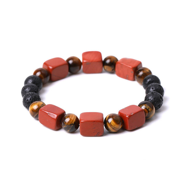 Buddha Stones Various Crystals Cube Lava Rock Support Bracelet Bracelet BS Red Agate(Wrist Circumference: 14-16cm)