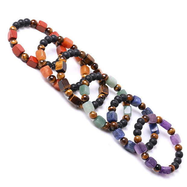 Buddha Stones Various Crystals Cube Amethyst Lava Rock Support Bracelet