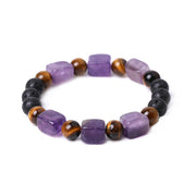 Buddha Stones Various Crystals Cube Lava Rock Support Bracelet Bracelet BS Amethyst(Wrist Circumference: 14-16cm)