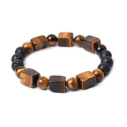 Buddha Stones Various Crystals Cube Lava Rock Support Bracelet Bracelet BS Tiger Eye(Wrist Circumference: 14-16cm)