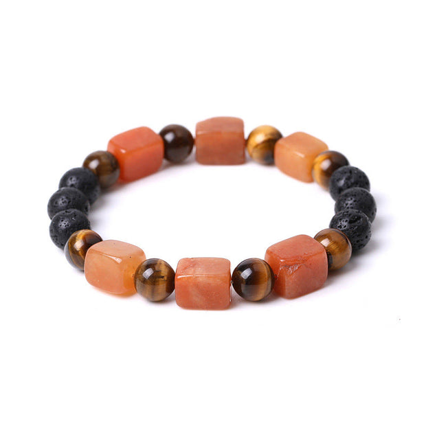 Buddha Stones Various Crystals Cube Lava Rock Support Bracelet Bracelet BS Red Aventurine(Wrist Circumference: 14-16cm)