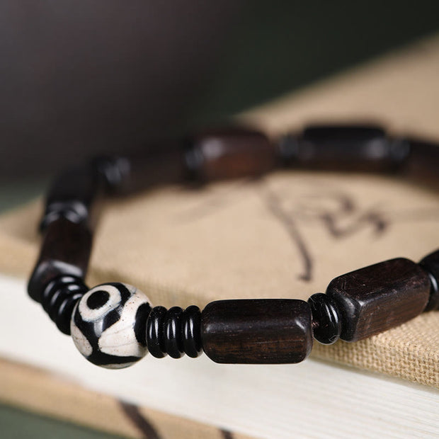 FREE Today: Spiritual Protection Ebony Wood Rectangular Beads Dzi Bead Bracelet