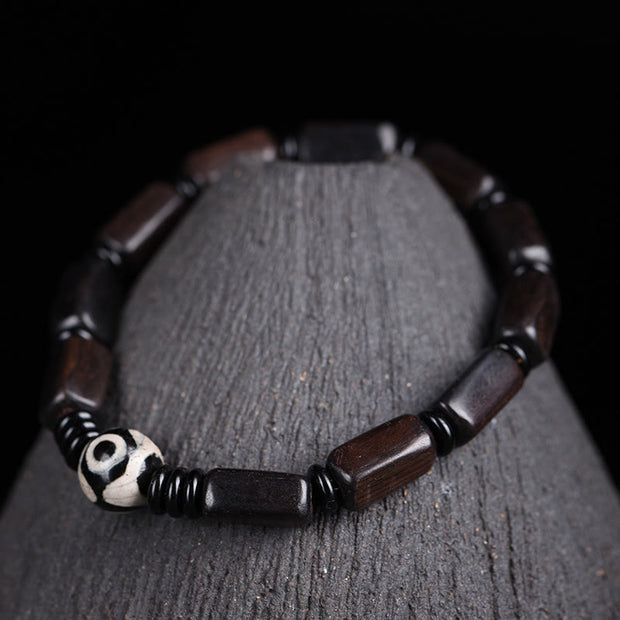 FREE Today: Spiritual Protection Ebony Wood Rectangular Beads Dzi Bead Bracelet