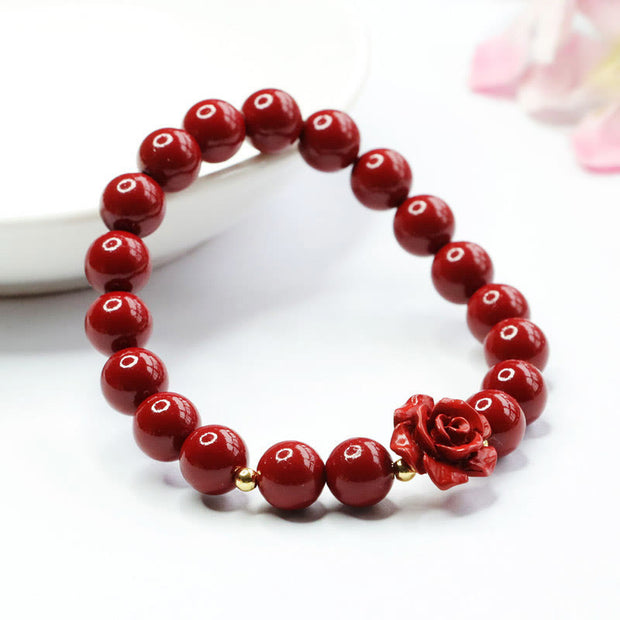 Buddha Stones Cinnabar Rose Calm Premium Elastic String Bracelet