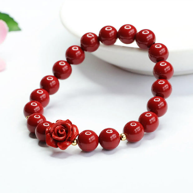 Buddha Stones Cinnabar Rose Calm Premium Elastic String Bracelet