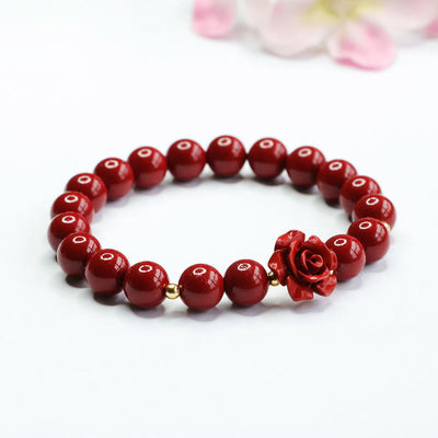 Buddha Stones Cinnabar Rose Calm Premium Elastic String Bracelet