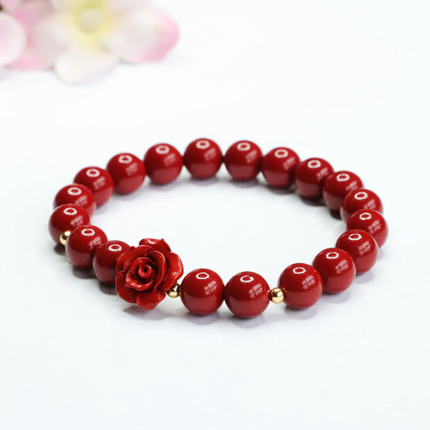 Buddha Stones Cinnabar Rose Calm Premium Elastic String Bracelet