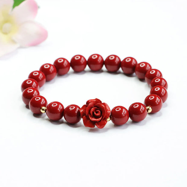 Buddha Stones Cinnabar Rose Calm Premium Elastic String Bracelet