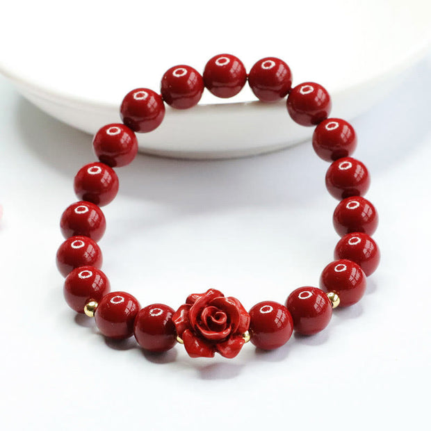 Buddha Stones Cinnabar Rose Calm Premium Elastic String Bracelet