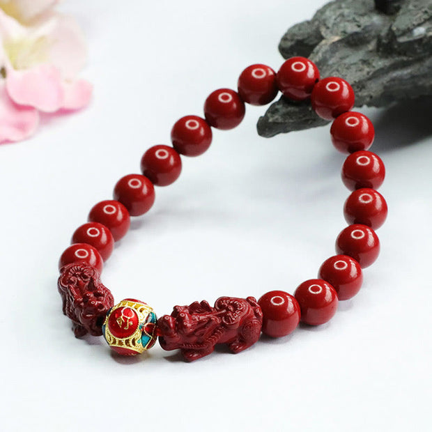 Buddha Stones Cinnabar Double PIXIU Keep Away Evil Spirits Bracelet Bracelet BS 9