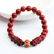 Buddha Stones Cinnabar Double PIXIU Keep Away Evil Spirits Bracelet Bracelet BS 1