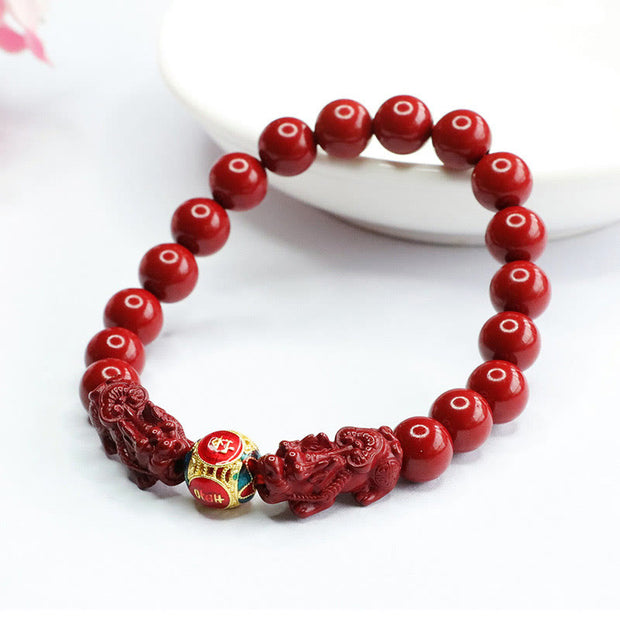 Buddha Stones Cinnabar Double PIXIU Keep Away Evil Spirits Bracelet Bracelet BS 3