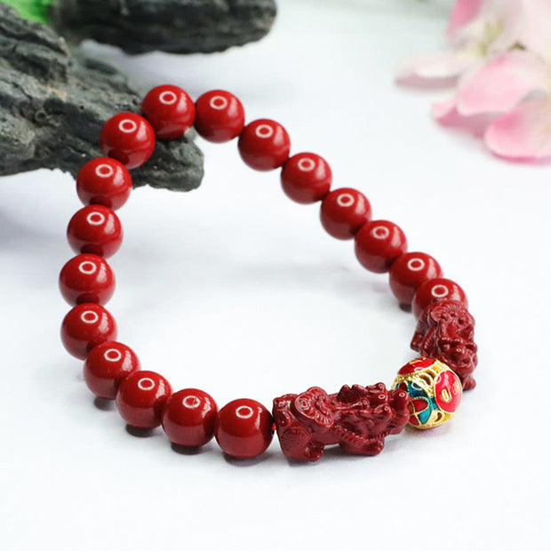 Buddha Stones Cinnabar Double PIXIU Keep Away Evil Spirits Bracelet Bracelet BS 8