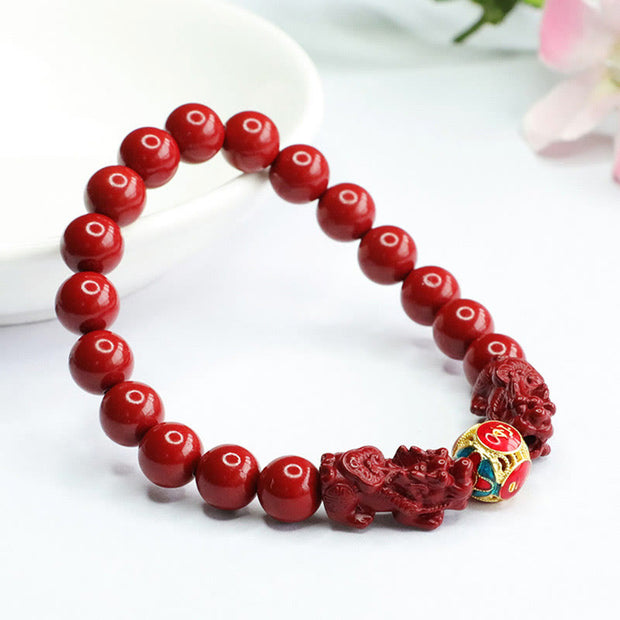 Buddha Stones Cinnabar Double PIXIU Keep Away Evil Spirits Bracelet Bracelet BS 2