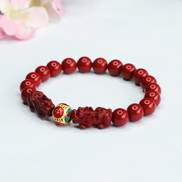 Buddha Stones Cinnabar Double PIXIU Keep Away Evil Spirits Bracelet Bracelet BS 4