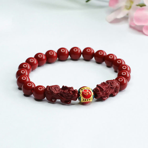 Buddha Stones Cinnabar Double PIXIU Keep Away Evil Spirits Bracelet Bracelet BS 7