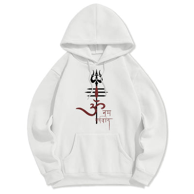 Buddha Stones OM NAMAH SHIVAYA Trident Fleece Lined Polyester Hoodie Hoodie BS White 2XL