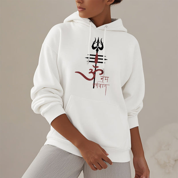 Buddha Stones OM NAMAH SHIVAYA Trident Fleece Lined Polyester Hoodie Hoodie BS 2