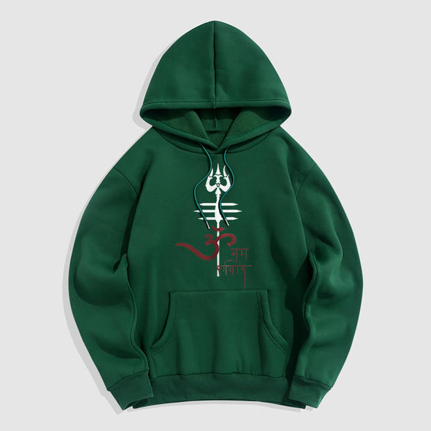 Buddha Stones OM NAMAH SHIVAYA Trident Fleece Lined Polyester Hoodie Hoodie BS ForestGreen 2XL