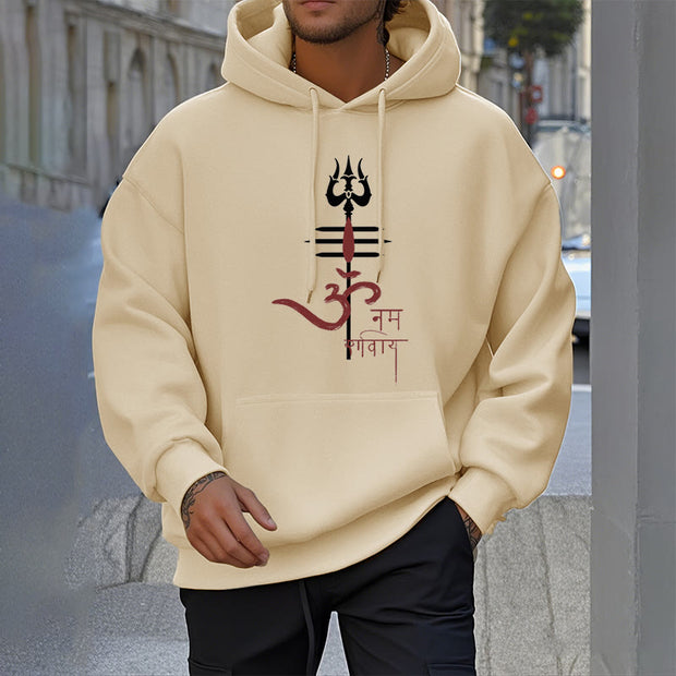 Buddha Stones OM NAMAH SHIVAYA Trident Fleece Lined Polyester Hoodie Hoodie BS 20