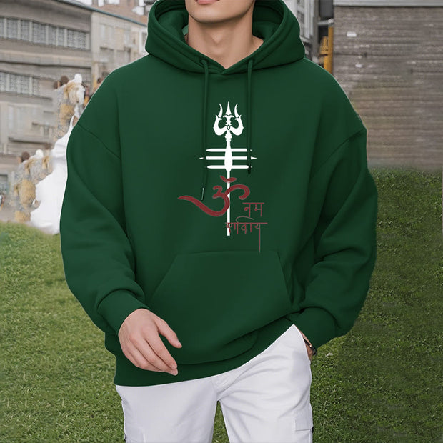 Buddha Stones OM NAMAH SHIVAYA Trident Fleece Lined Polyester Hoodie Hoodie BS 12