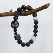 Buddha Stones Black Agate Ceramics Jade Black Glitter Stone Bracelet