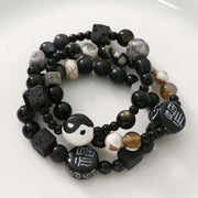 Buddha Stones Black Agate Ceramics Jade Black Glitter Stone Bracelet