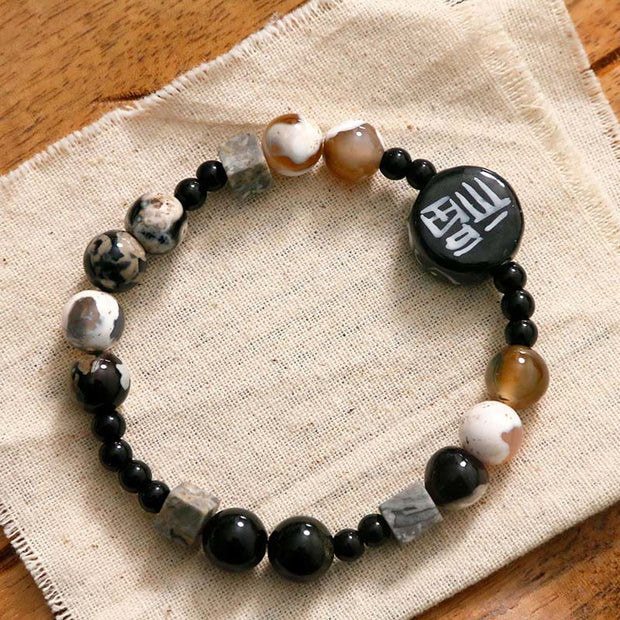 Buddha Stones Black Agate Ceramics Jade Black Glitter Stone Bracelet