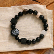 Buddha Stones Black Agate Ceramics Jade Black Glitter Stone Bracelet